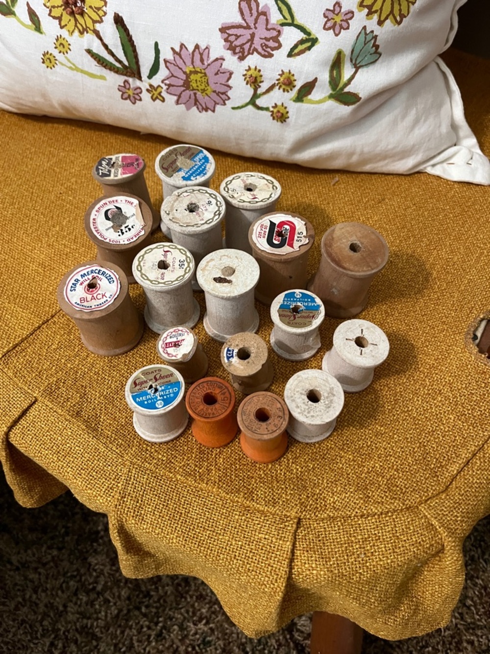 Vintage Wooden Thread Spools - Assorted Neutral & Orange